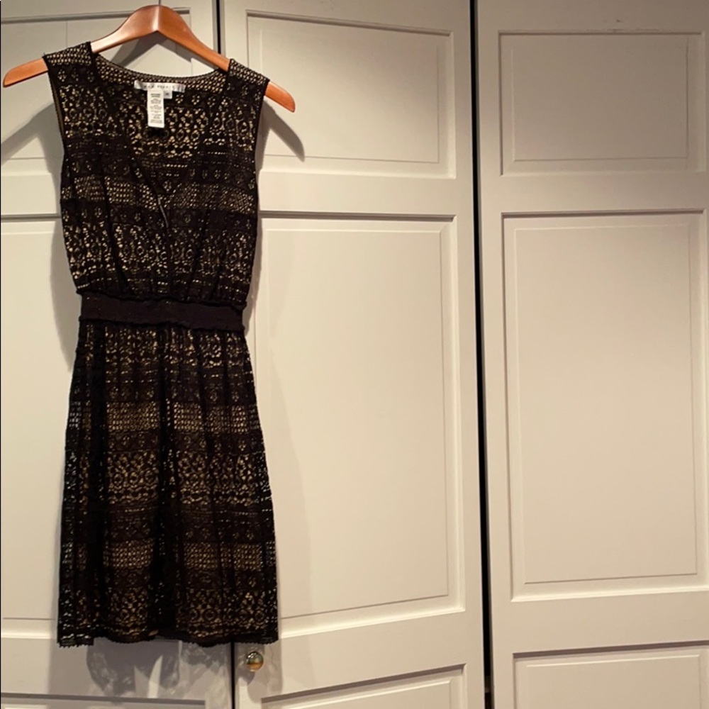 Max Studio V-neck Black Lace Dress w/ Nude Lining